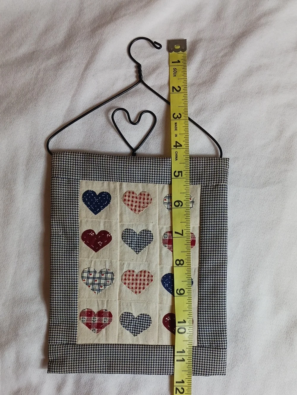 Country Farmhouse Heart Mini Quilt Wall Hanging Decor Patchwork Rustic Cottage